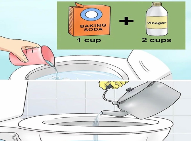 Giấm trắng và baking soda tẩy trắng bồn cầu